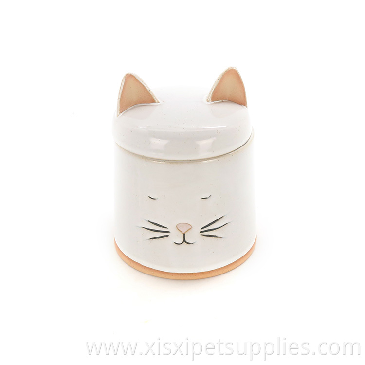 Whole Sale Pet Supplies Three Sizes White Ceramic Cat Shaped Container Pet Ceramic Jar